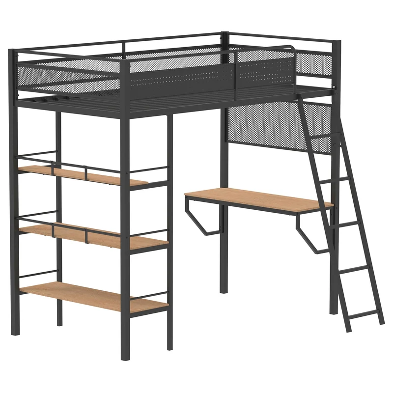 Coaster Furniture Campus 460332BLK 3-shelf Metal Twin Workstation Loft Bed - Matte Black