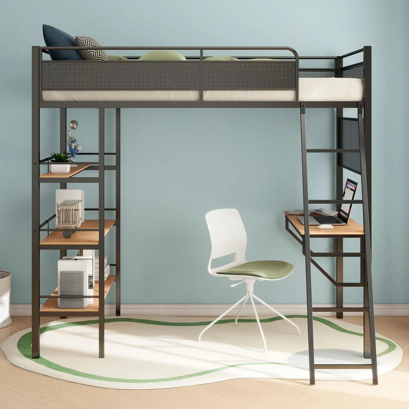 Coaster Furniture Campus 460332BLK 3-shelf Metal Twin Workstation Loft Bed - Matte Black