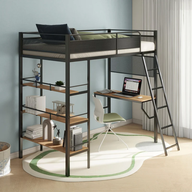 Coaster Furniture Campus 460332BLK 3-shelf Metal Twin Workstation Loft Bed - Matte Black
