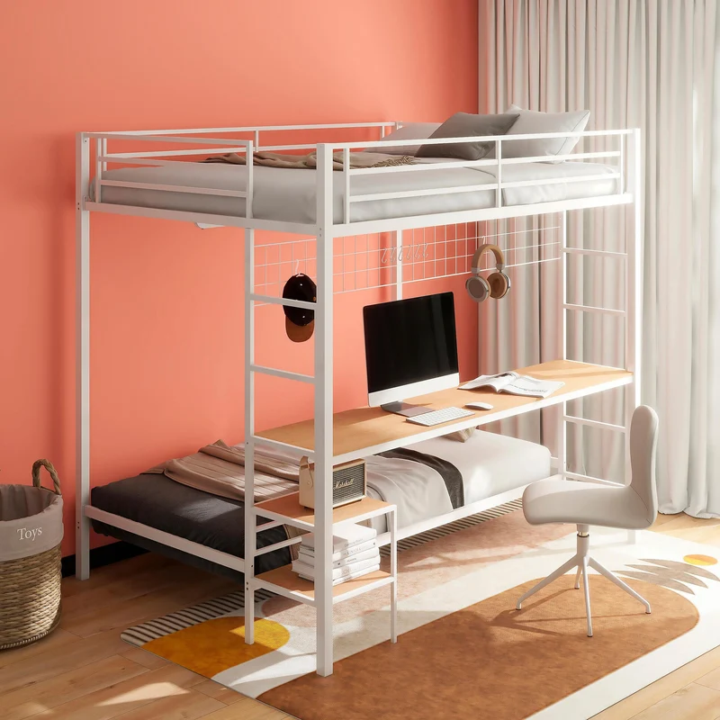 Coaster Furniture Bettoni 460209WHT Metal Full Over Twin Workstation Bunk Bed - Matte White