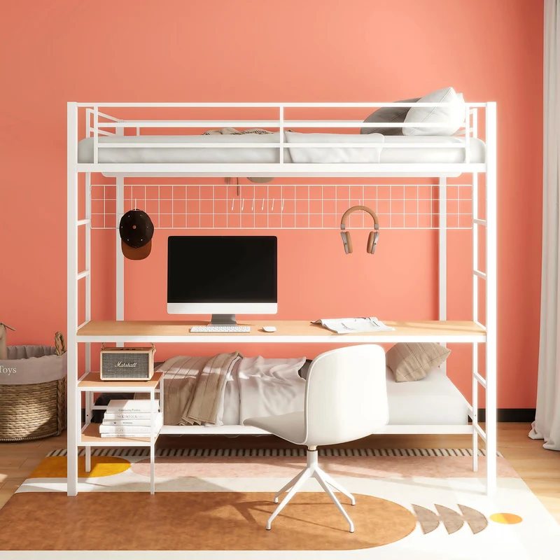 Coaster Furniture Bettoni 460209WHT Metal Full Over Twin Workstation Bunk Bed - Matte White