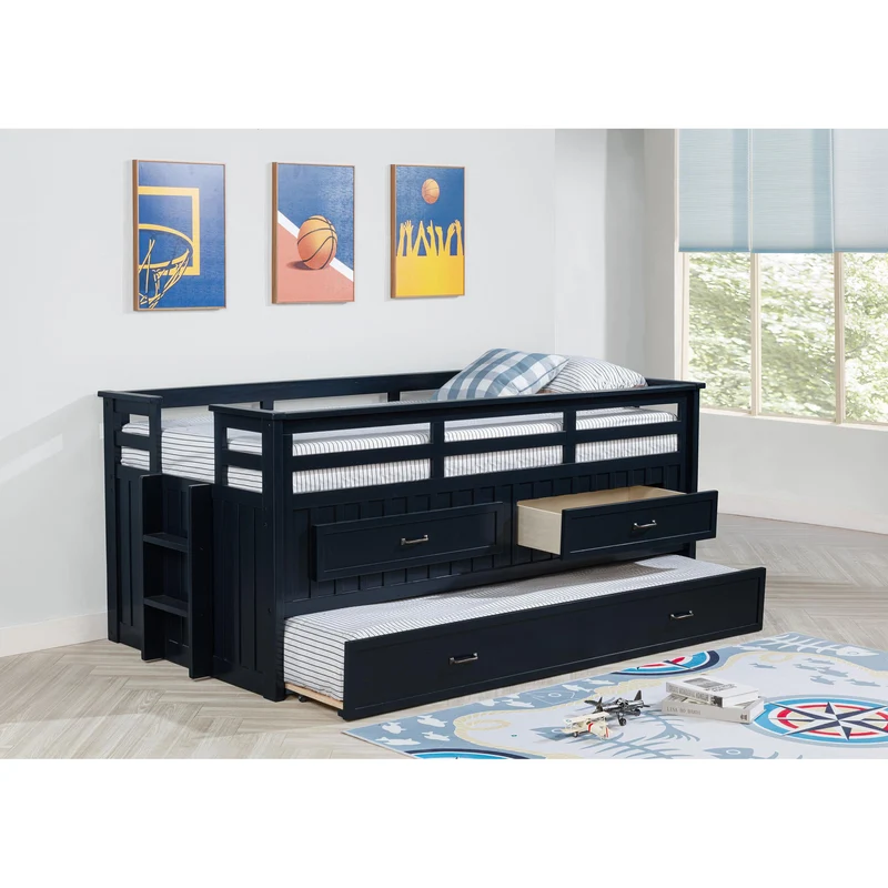 Coaster Furniture Carlsbad 401980T Wood Twin Captains Bed With Trundle - Navy Blue