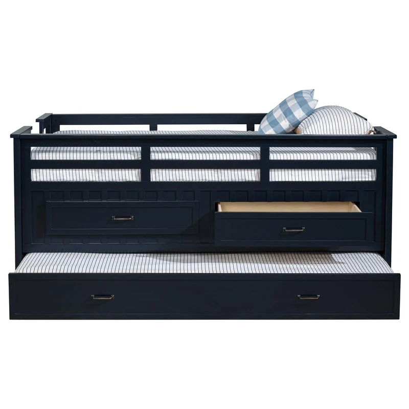Coaster Furniture Carlsbad 401980T Wood Twin Captains Bed With Trundle - Navy Blue