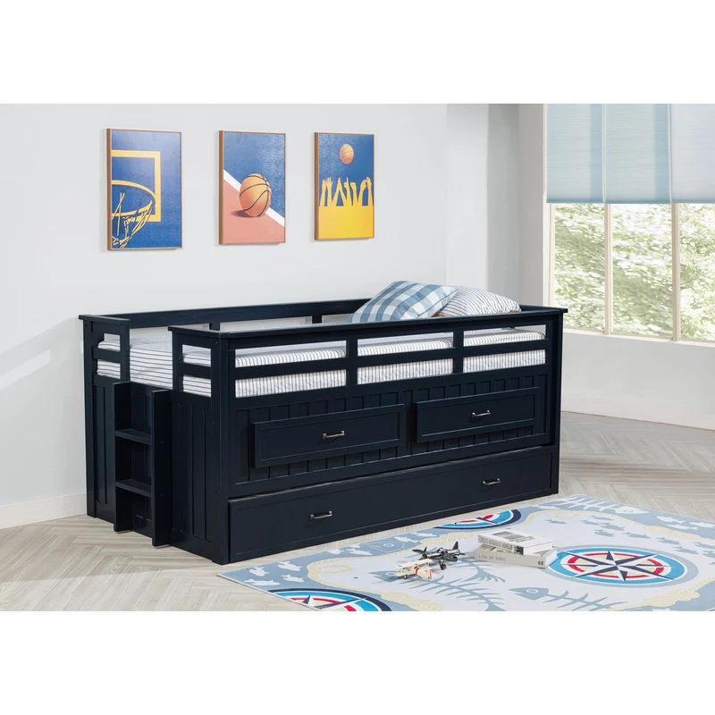 Coaster Furniture Carlsbad 401980T Wood Twin Captains Bed With Trundle - Navy Blue