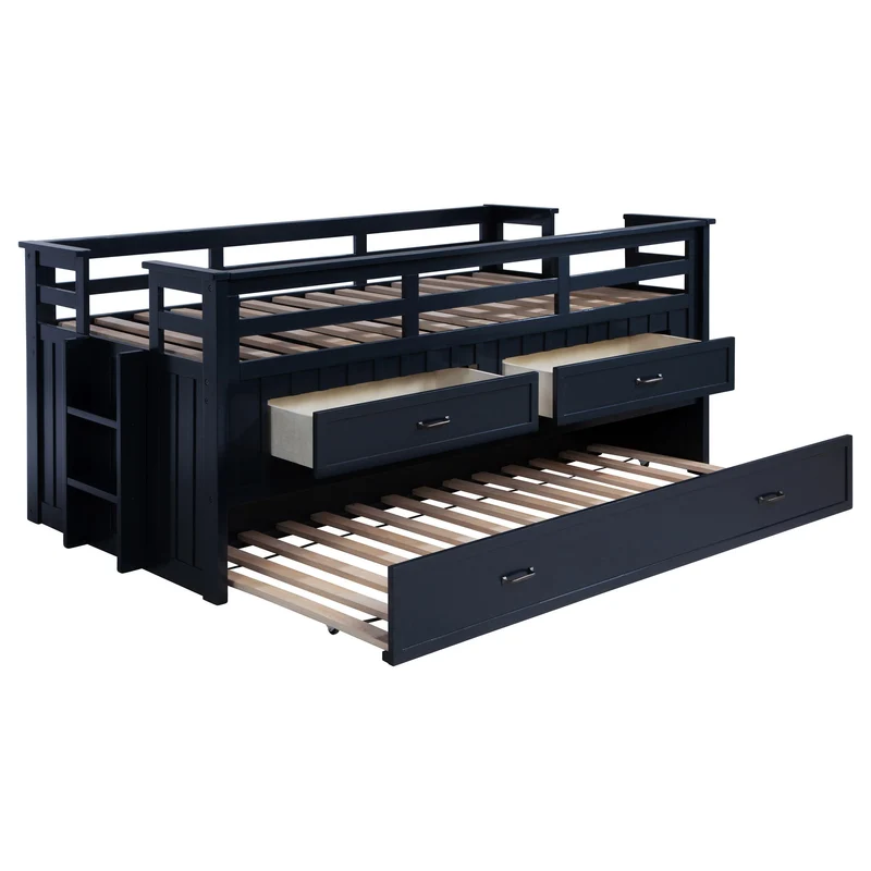 Coaster Furniture Carlsbad 401980T Wood Twin Captains Bed With Trundle - Navy Blue