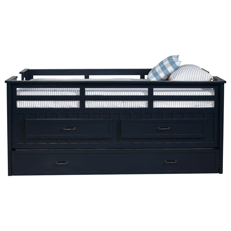 Coaster Furniture Carlsbad 401980T Wood Twin Captains Bed With Trundle - Navy Blue