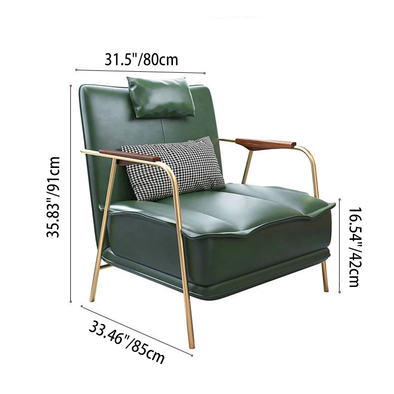 Contemporary Nordic Square Rectangular PU Leather Iron Eucalyptus Wood Accent Chair Backrest Armrest For Living Room