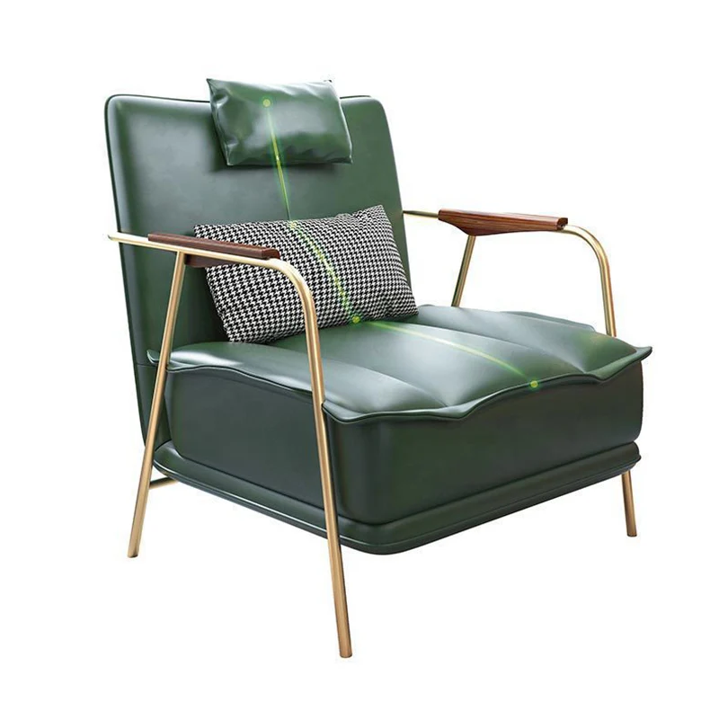 Contemporary Nordic Square Rectangular PU Leather Iron Eucalyptus Wood Accent Chair Backrest Armrest For Living Room