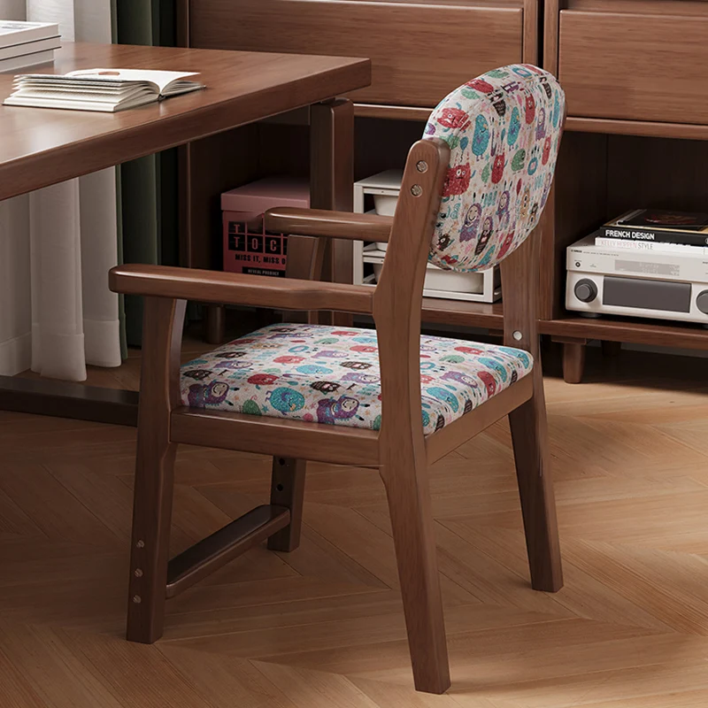 Contemporary Creative Rectangular Kid Cartoon Cotton-Linen Rubberwood Multi-Layer Plywood Desk Chair Height Adjustment Backrest Armrest For Home Office