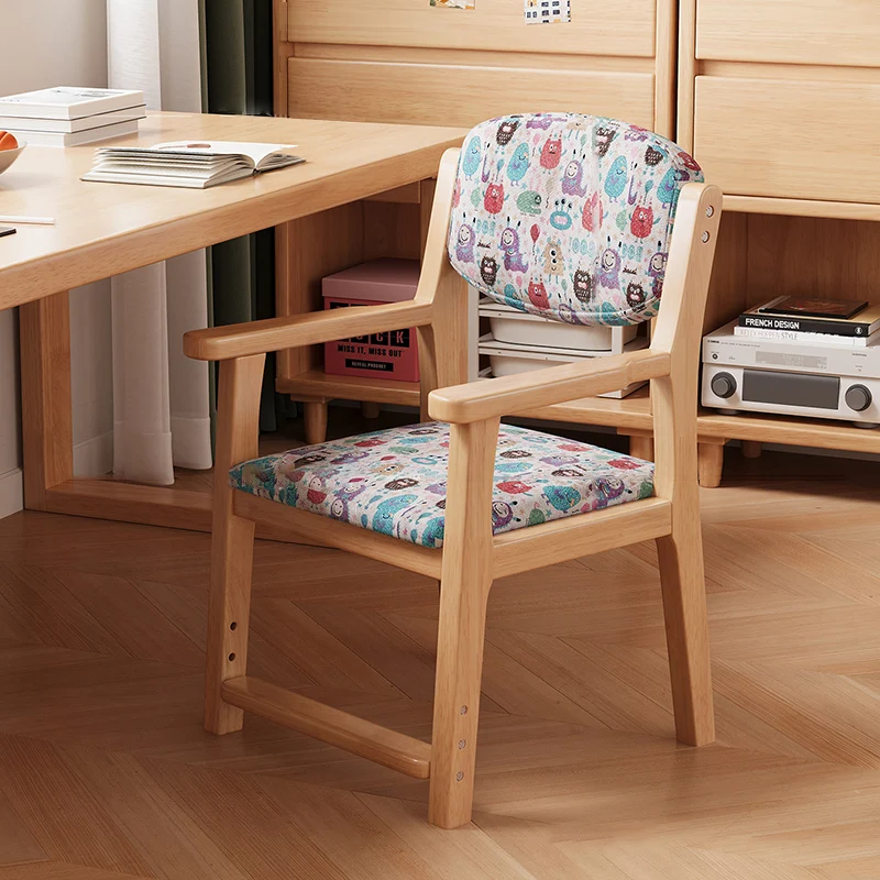 Contemporary Creative Rectangular Kid Cartoon Cotton-Linen Rubberwood Multi-Layer Plywood Desk Chair Height Adjustment Backrest Armrest For Home Office