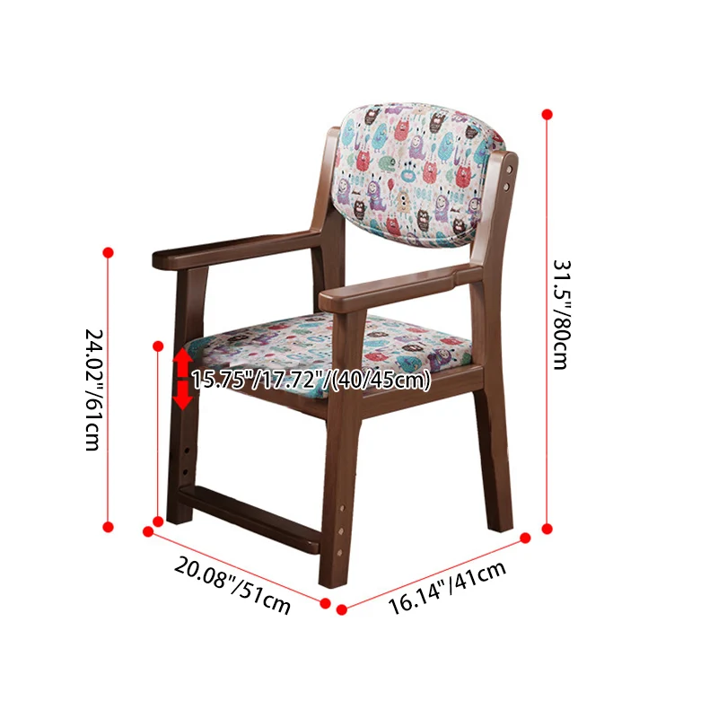 Contemporary Creative Rectangular Kid Cartoon Cotton-Linen Rubberwood Multi-Layer Plywood Desk Chair Height Adjustment Backrest Armrest For Home Office
