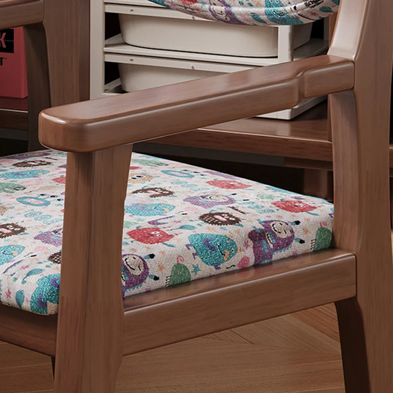 Contemporary Creative Rectangular Kid Cartoon Cotton-Linen Rubberwood Multi-Layer Plywood Desk Chair Height Adjustment Backrest Armrest For Home Office