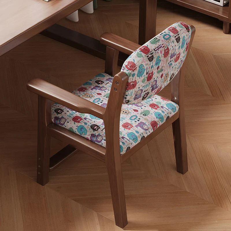 Contemporary Creative Rectangular Kid Cartoon Cotton-Linen Rubberwood Multi-Layer Plywood Desk Chair Height Adjustment Backrest Armrest For Home Office
