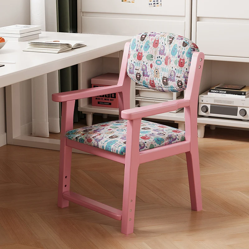 Contemporary Creative Rectangular Kid Cartoon Cotton-Linen Rubberwood Multi-Layer Plywood Desk Chair Height Adjustment Backrest Armrest For Home Office
