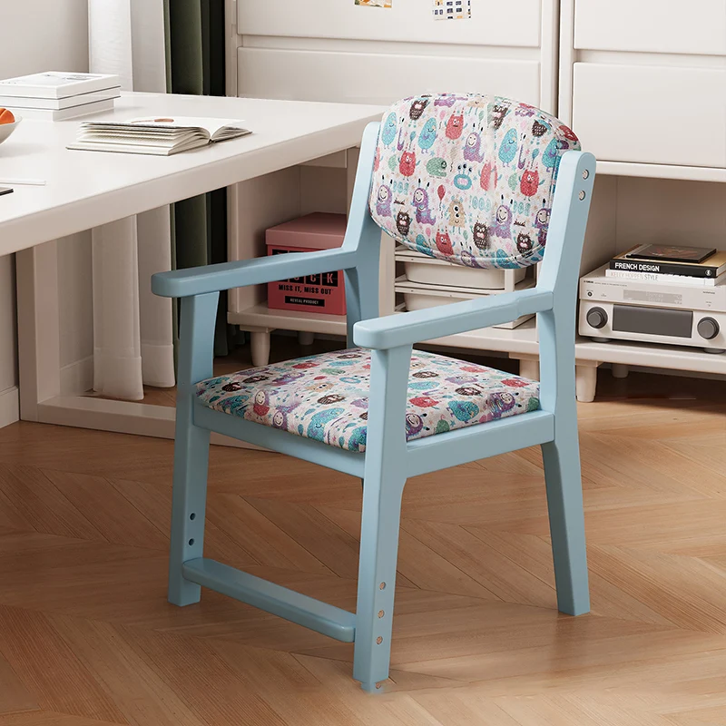 Contemporary Creative Rectangular Kid Cartoon Cotton-Linen Rubberwood Multi-Layer Plywood Desk Chair Height Adjustment Backrest Armrest For Home Office