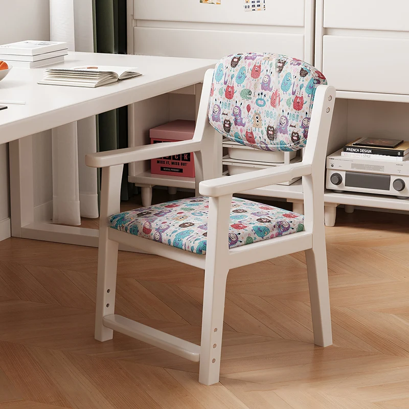 Contemporary Creative Rectangular Kid Cartoon Cotton-Linen Rubberwood Multi-Layer Plywood Desk Chair Height Adjustment Backrest Armrest For Home Office