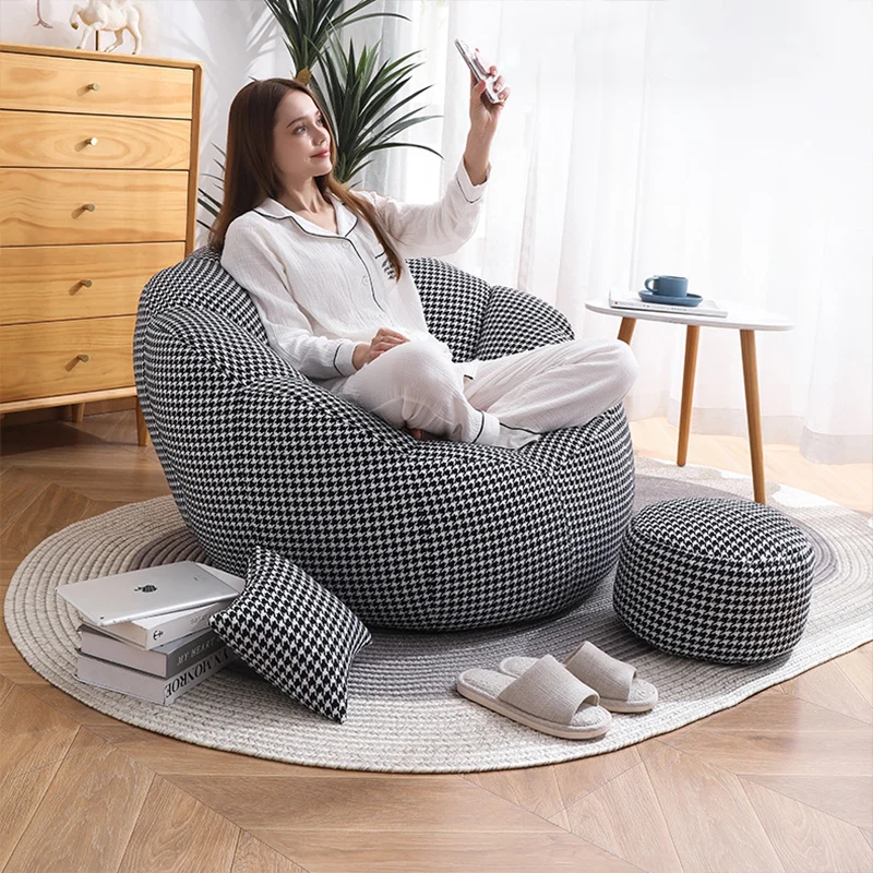 Modern Minimalist Round Floral-Shaped Cotton Linen EPS & EPP Particle Accent Chair Backrest Armrest For Living Room