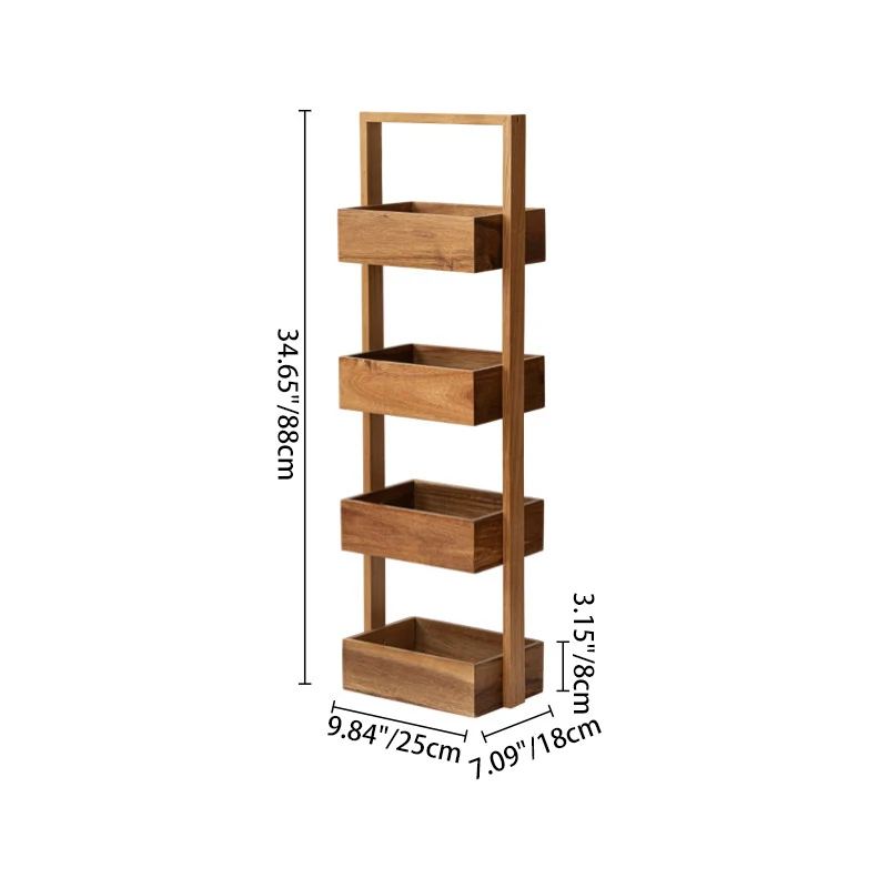 Contemporary Nordic Rectangular Ladder Acacia Wood Storage Shelf 4-Tier For Living Room