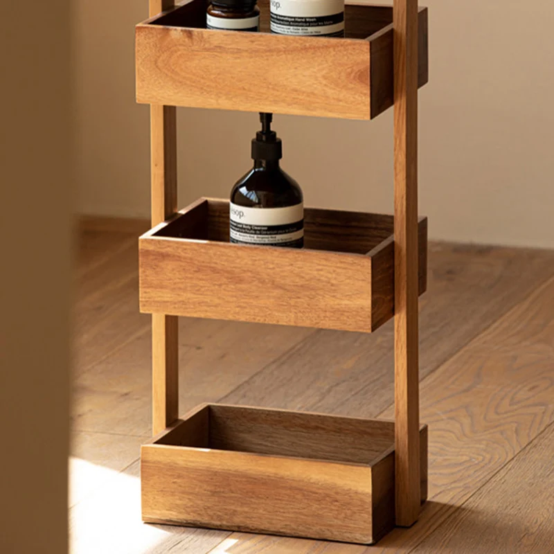 Contemporary Nordic Rectangular Ladder Acacia Wood Storage Shelf 4-Tier For Living Room