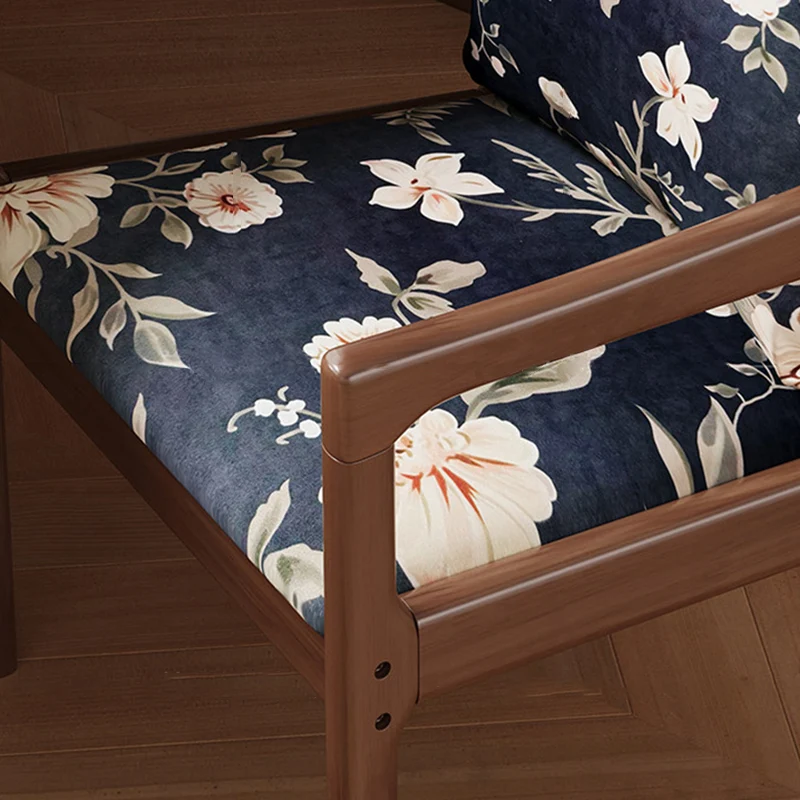Contemporary Nordic Rectangular Linen-Cotton Rubberwood Multi-Layer Plywood Accent Chair Backrest Armrest For Living Room