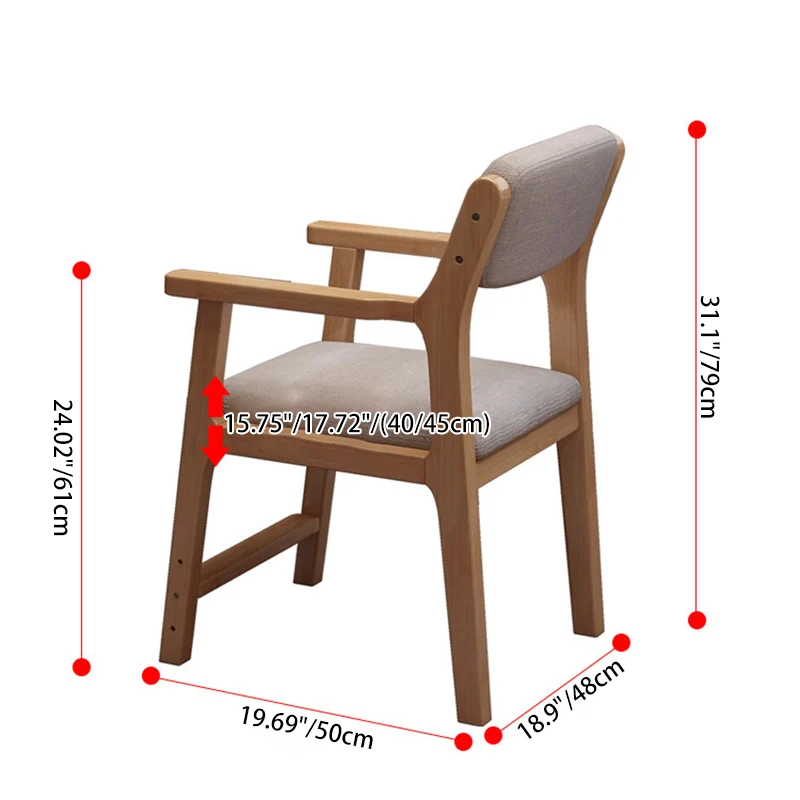 Contemporary Nordic Rectangular Linen-Cotton Rubberwood Multi-Layer Plywood Height-Adjustable Kid Desk Chair Backrest Armrest For Home Office