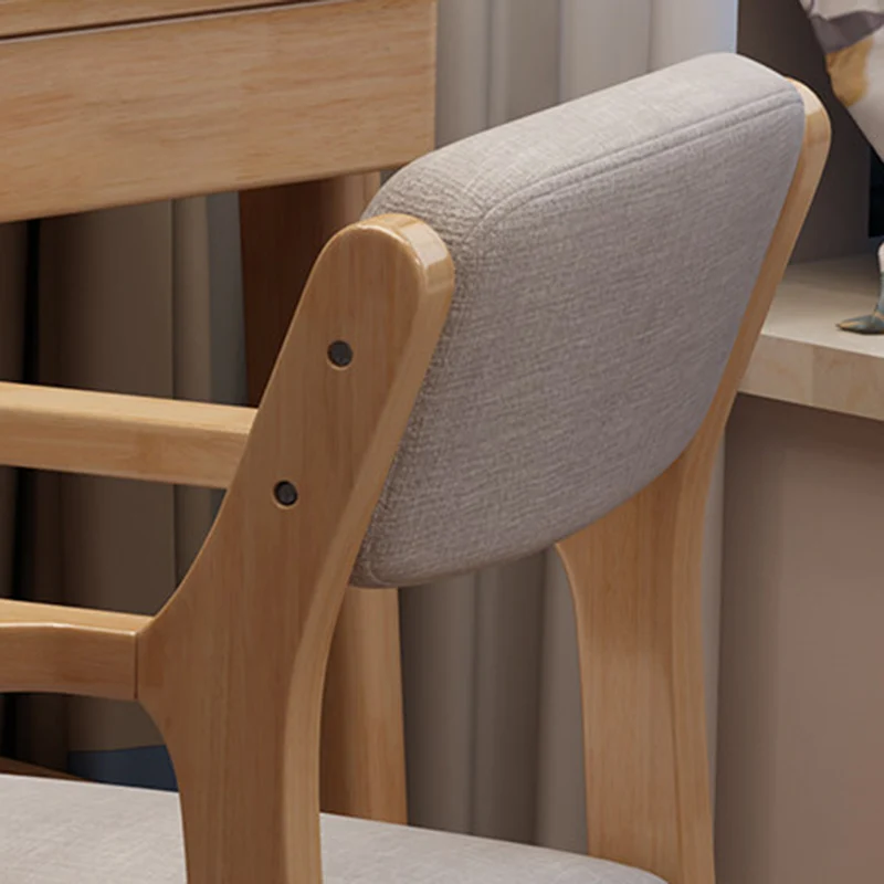 Contemporary Nordic Rectangular Linen-Cotton Rubberwood Multi-Layer Plywood Height-Adjustable Kid Desk Chair Backrest Armrest For Home Office