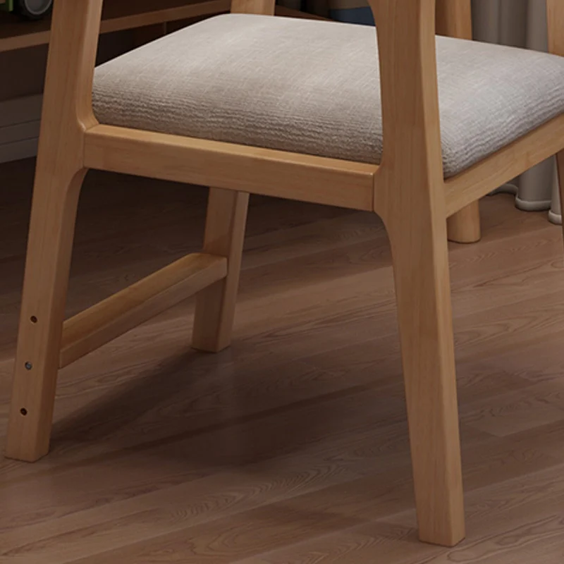 Contemporary Nordic Rectangular Linen-Cotton Rubberwood Multi-Layer Plywood Height-Adjustable Kid Desk Chair Backrest Armrest For Home Office