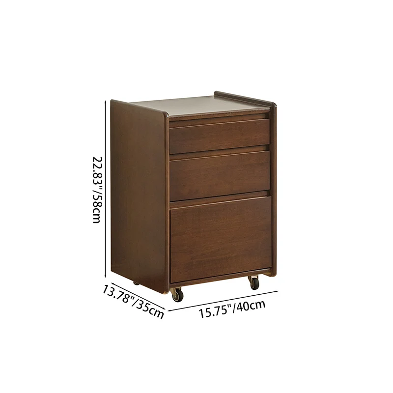 Contemporary Nordic Rectangular Rubberwood Plywood Movable Nightstand 3-Drawer For Bedroom