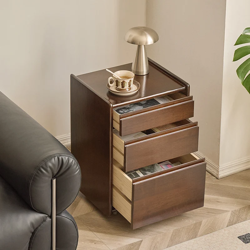Contemporary Nordic Rectangular Rubberwood Plywood Movable Nightstand 3-Drawer For Bedroom