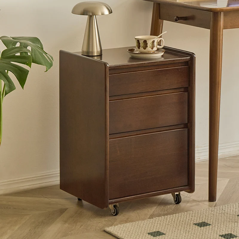 Contemporary Nordic Rectangular Rubberwood Plywood Movable Nightstand 3-Drawer For Bedroom