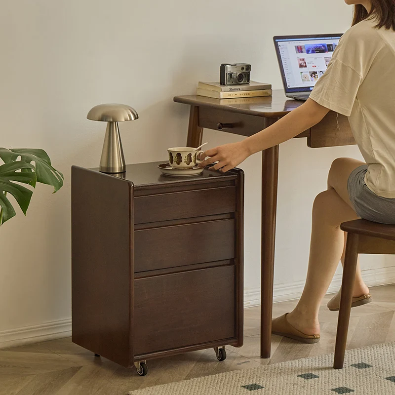 Contemporary Nordic Rectangular Rubberwood Plywood Movable Nightstand 3-Drawer For Bedroom
