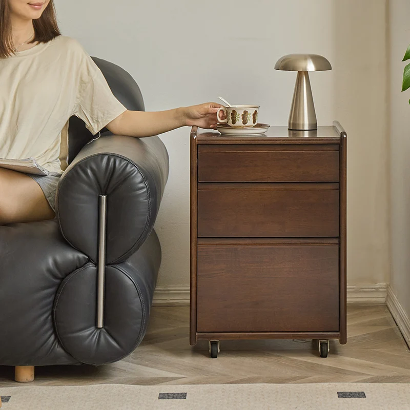 Contemporary Nordic Rectangular Rubberwood Plywood Movable Nightstand 3-Drawer For Bedroom