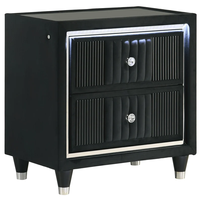 Coaster Furniture Ravenne 223192 2-drawer Velvet Upholstered LED Nightstand with USB - Black