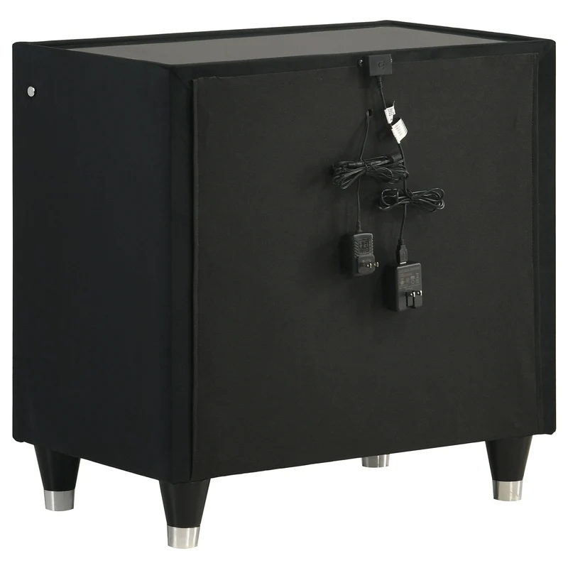 Coaster Furniture Ravenne 223192 2-drawer Velvet Upholstered LED Nightstand with USB - Black