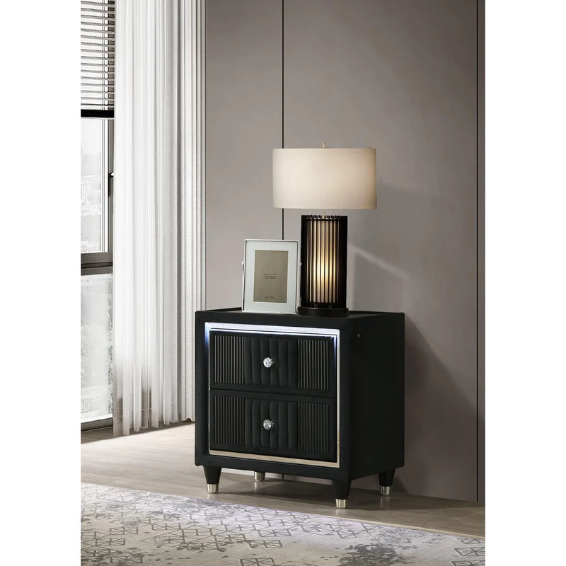 Coaster Furniture Ravenne 223192 2-drawer Velvet Upholstered LED Nightstand with USB - Black