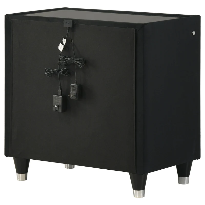 Coaster Furniture Ravenne 223192 2-drawer Velvet Upholstered LED Nightstand with USB - Black