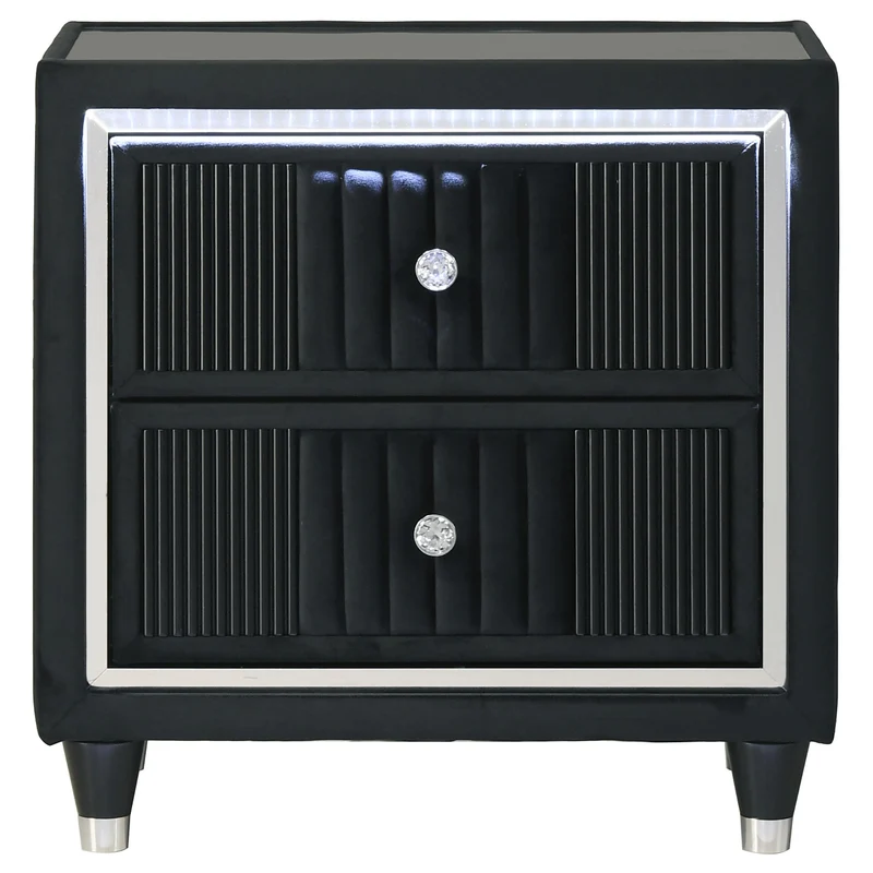 Coaster Furniture Ravenne 223192 2-drawer Velvet Upholstered LED Nightstand with USB - Black