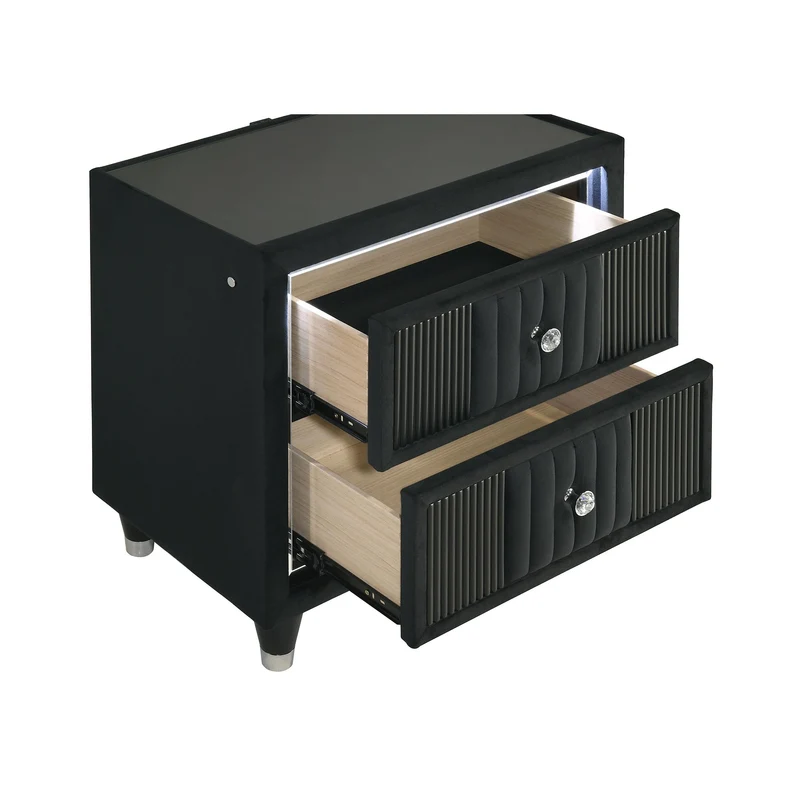Coaster Furniture Ravenne 223192 2-drawer Velvet Upholstered LED Nightstand with USB - Black