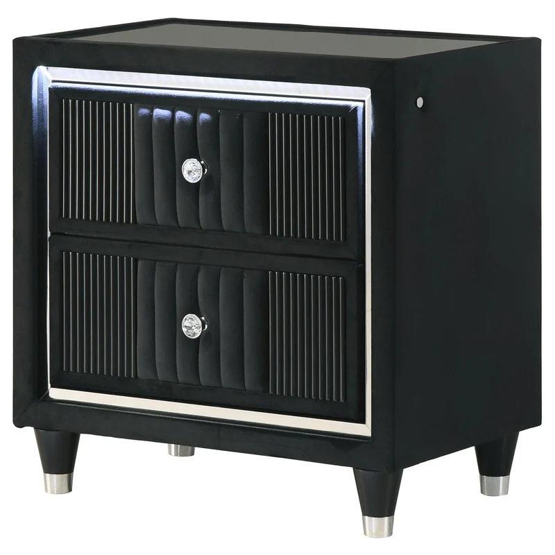 Coaster Furniture Ravenne 223192 2-drawer Velvet Upholstered LED Nightstand with USB - Black