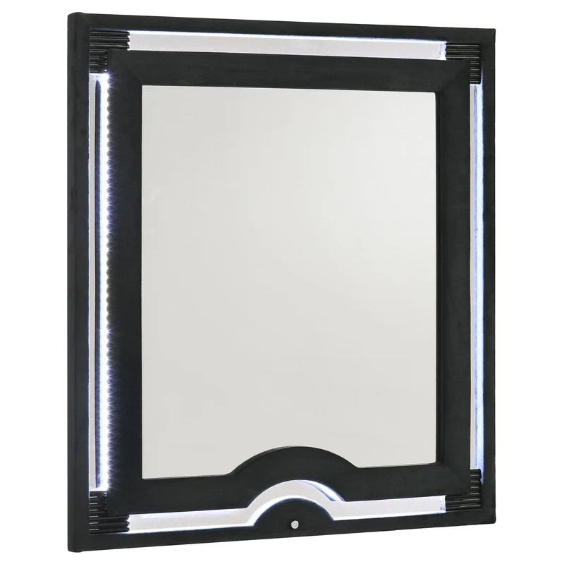 Coaster Furniture Ravenne 223194 Velvet Upholstered LED Dresser Mirror - Black