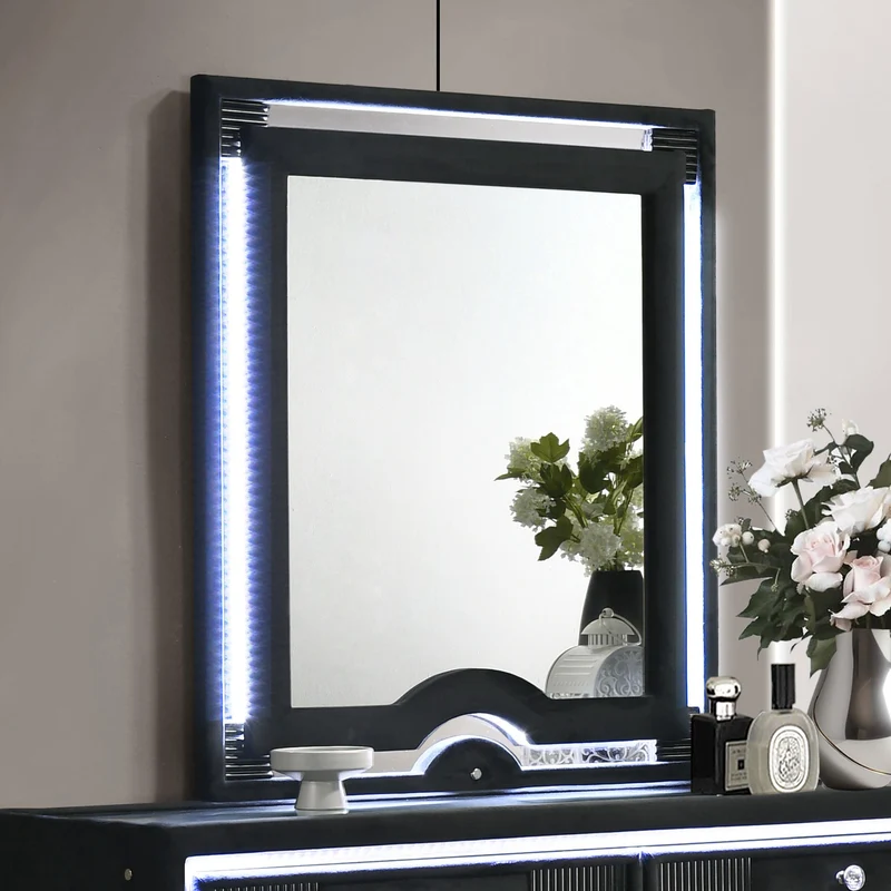 Coaster Furniture Ravenne 223194 Velvet Upholstered LED Dresser Mirror - Black