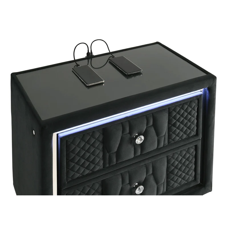 Coaster Furniture Lorient 223162 2-drawer LED Nightstand with USB - Black