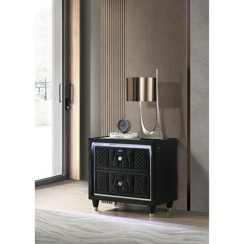 Coaster Furniture Lorient 223162 2-drawer LED Nightstand with USB - Black