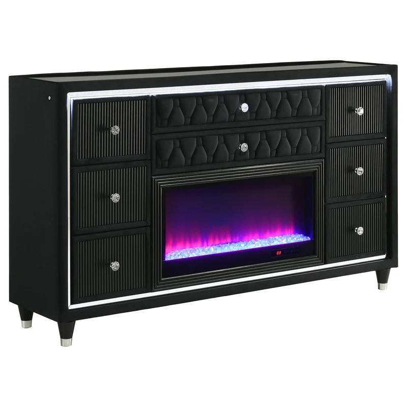 Coaster Furniture Lorient 223163FB 8-drawer LED Bedroom Flame Box Dresser - Black