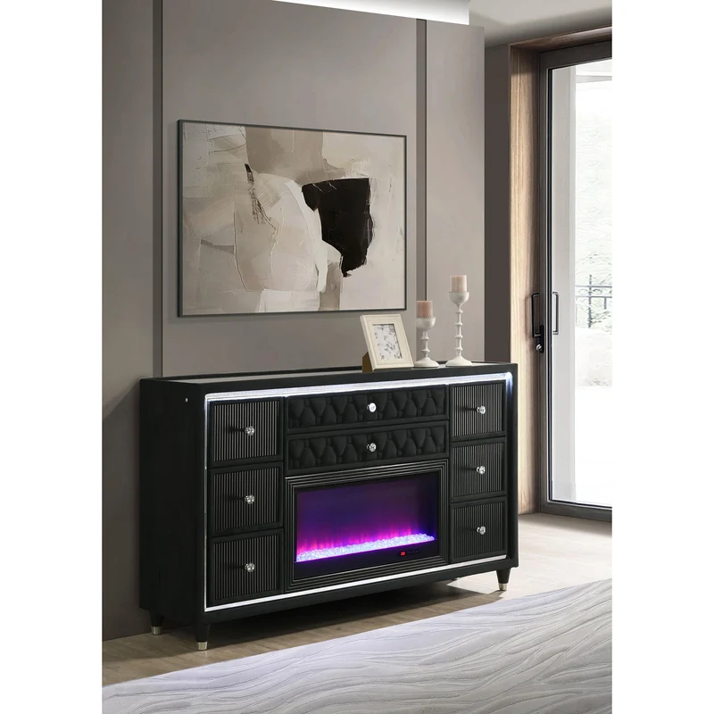 Coaster Furniture Lorient 223163FB 8-drawer LED Bedroom Flame Box Dresser - Black