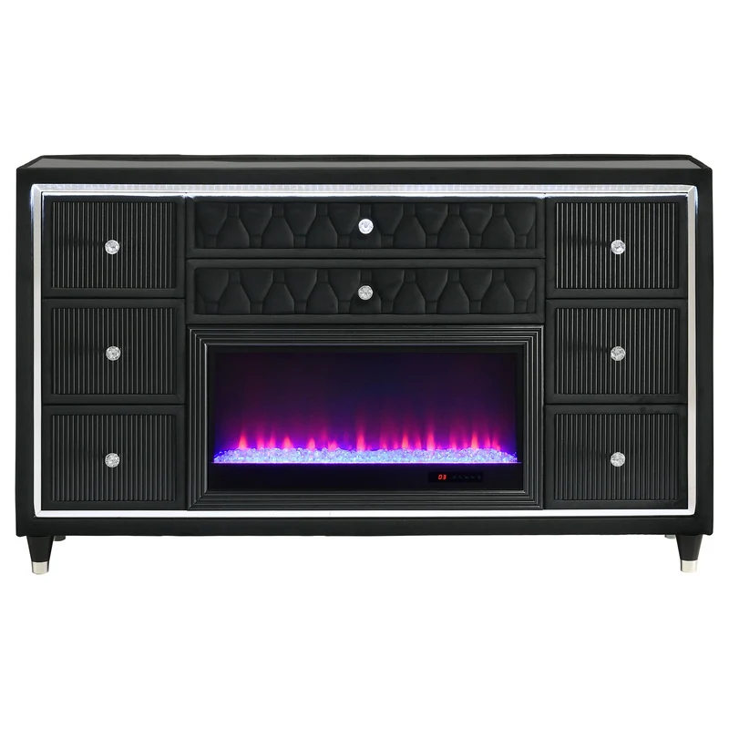 Coaster Furniture Lorient 223163FB 8-drawer LED Bedroom Flame Box Dresser - Black