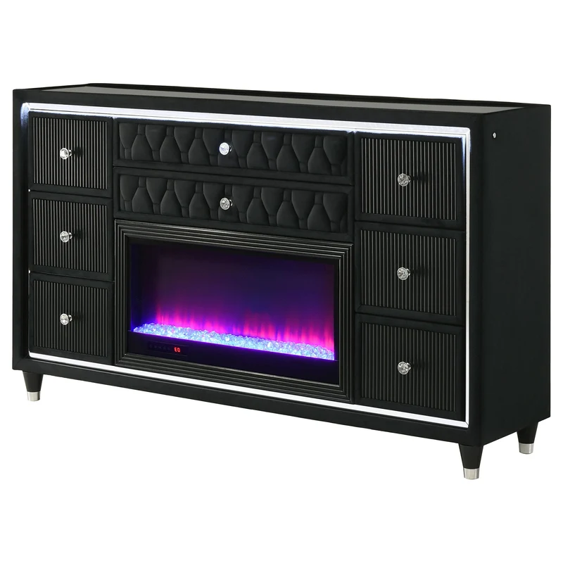 Coaster Furniture Lorient 223163FB 8-drawer LED Bedroom Flame Box Dresser - Black