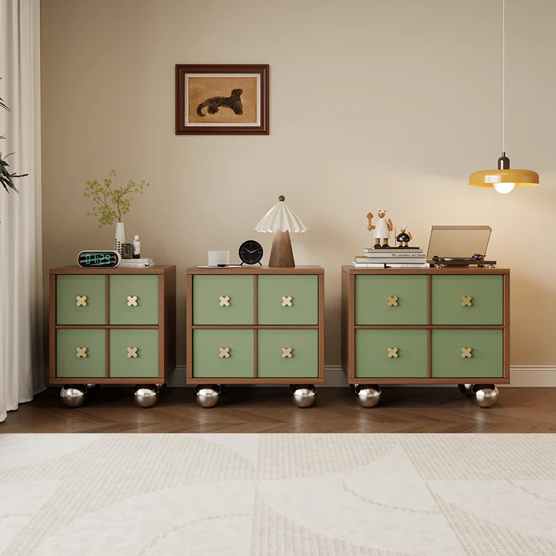 Contemporary Nordic Rectangular Spherical Malacca Lacquer-Free Board Iron Aluminum Alloy Nightstand 4-Drawer For Bedroom