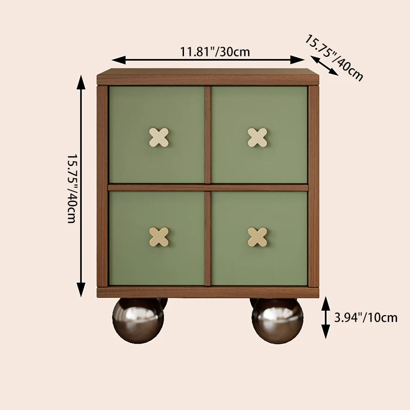 Contemporary Nordic Rectangular Spherical Malacca Lacquer-Free Board Iron Aluminum Alloy Nightstand 4-Drawer For Bedroom