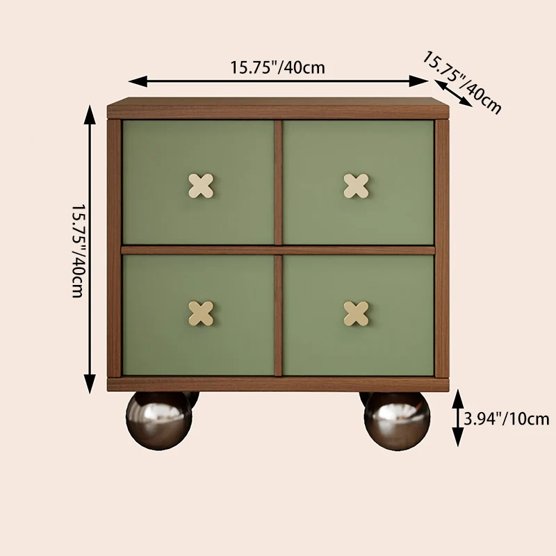 Contemporary Nordic Rectangular Spherical Malacca Lacquer-Free Board Iron Aluminum Alloy Nightstand 4-Drawer For Bedroom